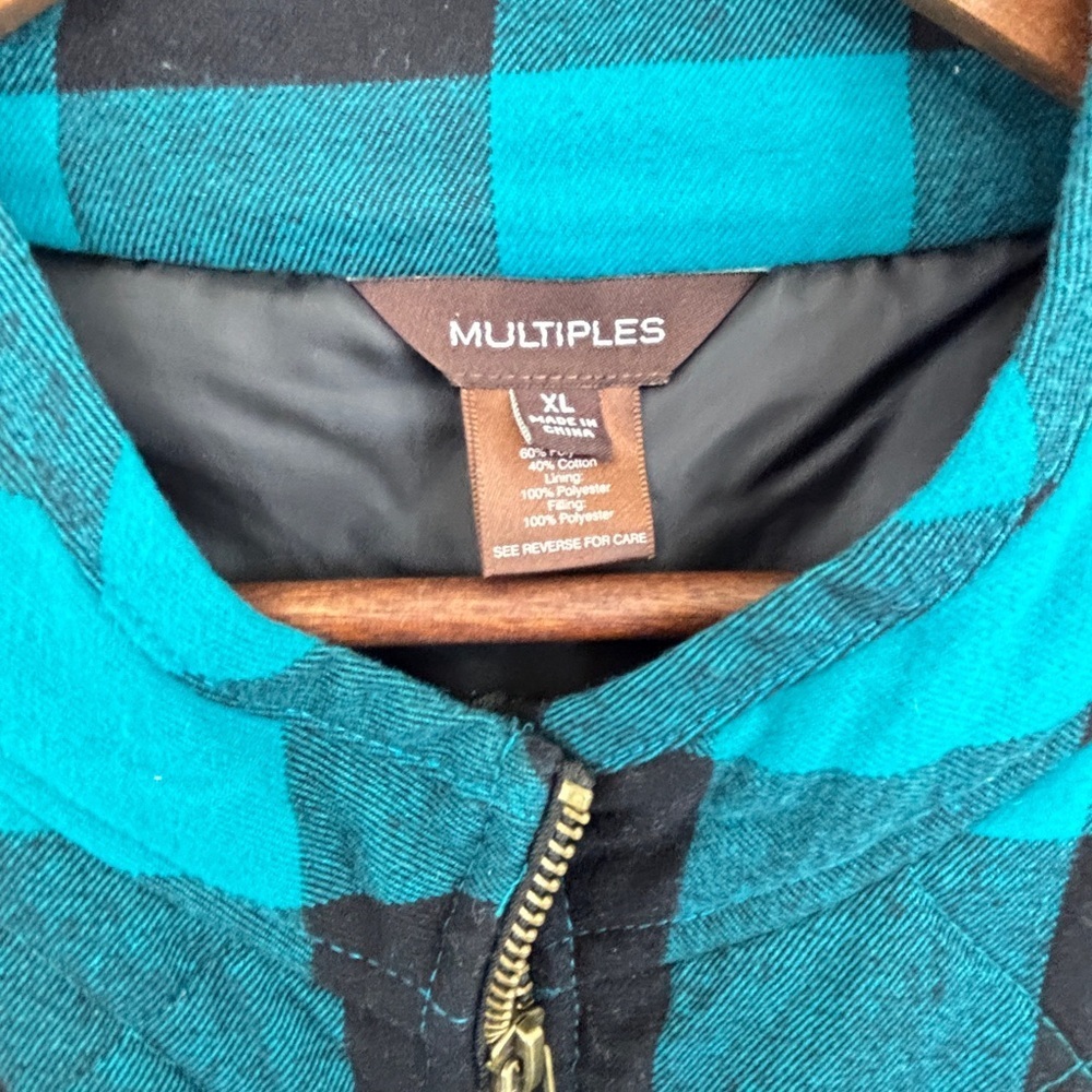 Multiples Teal and Black Checkered Women's Vest - Picture 3 of 4